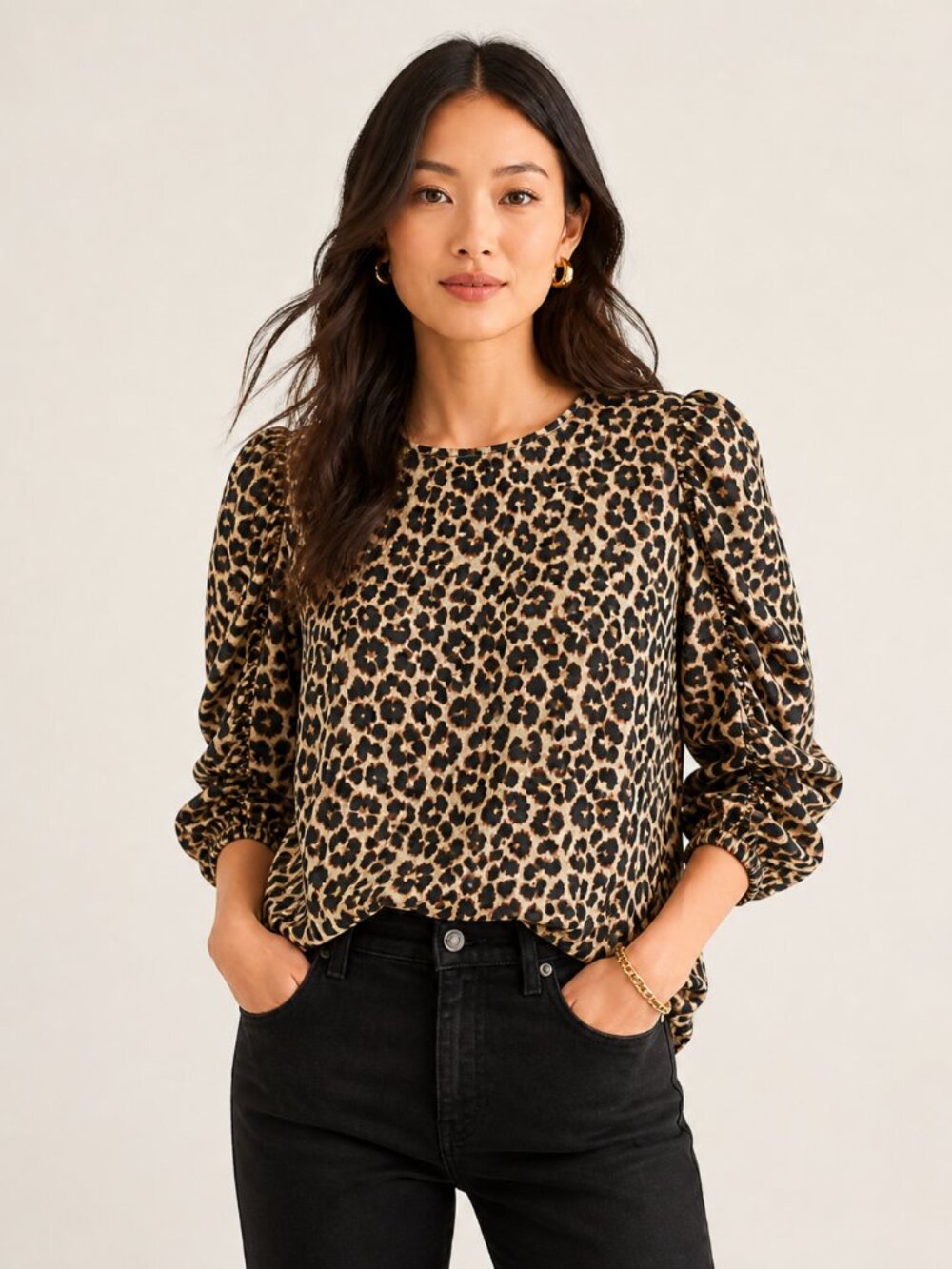 J.Crew Leopard Print Blouse XS | Puff Sleeve Top | Animal Print Loose Fit
